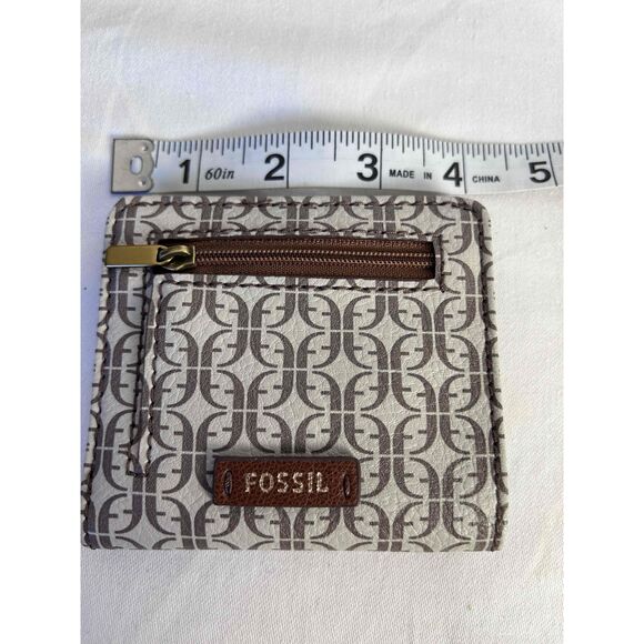 Fossil Womens Madison Bifold Brown Patterned Zipper Pocket Pouch Wallet - Picture 5 of 5